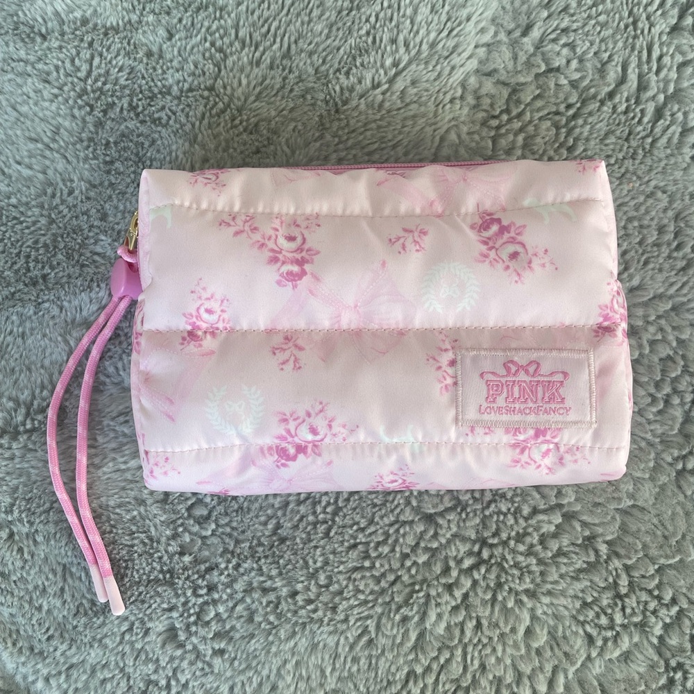 PINK x LoveShackFancy Pink Floral Quilted Makeup Bag, NWOT